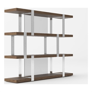 Cid Brow 4 Tier Bookshelf-71 Inch Stainless Steel w Glass Panel Back-Brown