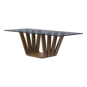 Cid Vang Dining Table-Walnut Brown Wood-87 Inch Gray Glass Top