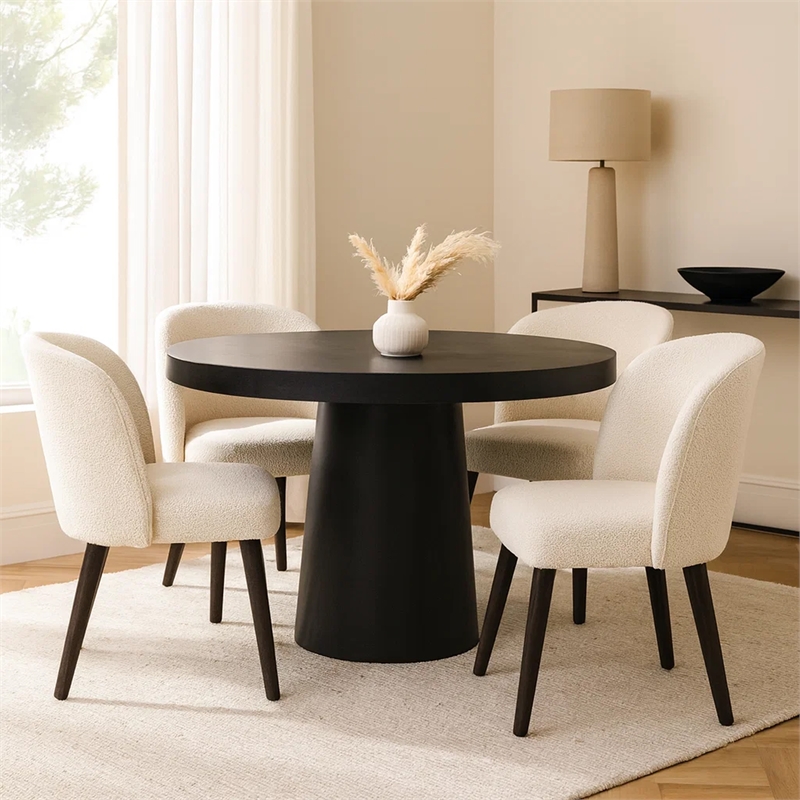 Cid Deso Dining Table-Black Concrete and Tapered Base-Round 43 Inch Top