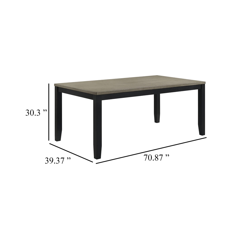 Emoi Dining Table-71 Inch Rectangular Gray Oak Wood Top-Black Legs