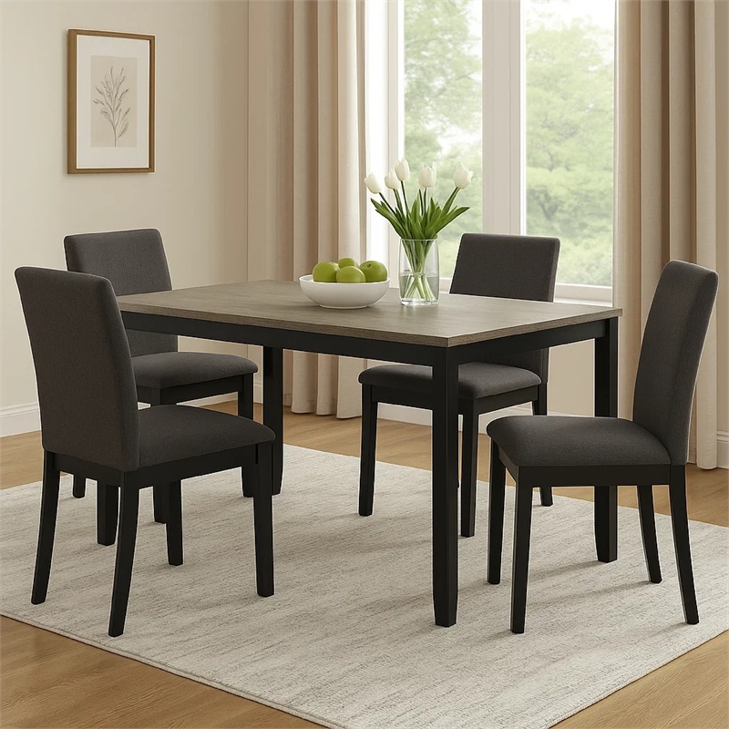 Emoi Dining Table-71 Inch Rectangular Gray Oak Wood Top-Black Legs