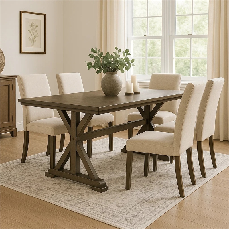 Omal Dining Table-79 Inch Brown Wood Tabletop-X Shaped Legs