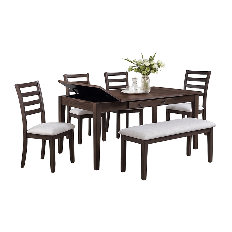 Wogy Dining Table-66 Inch Brown Wood Top-Lift Top Storage-2 Drawers