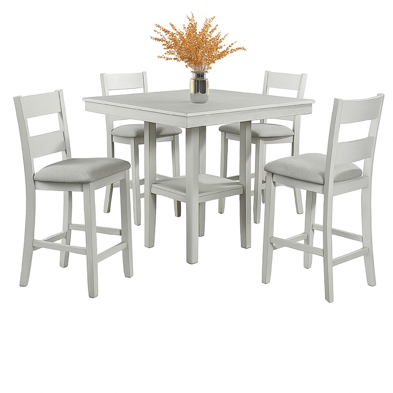 Losy 5pc Counter Height Table and 4 Chairs Set-White Driftwood-Gray