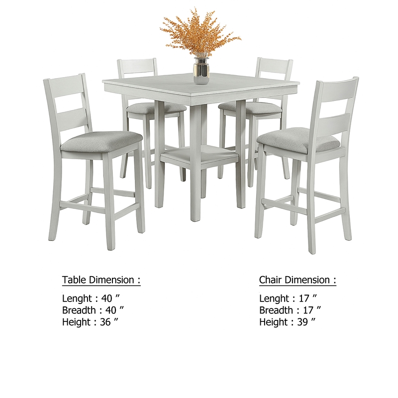 Losy 5pc Counter Height Table and 4 Chairs Set-White Driftwood-Gray