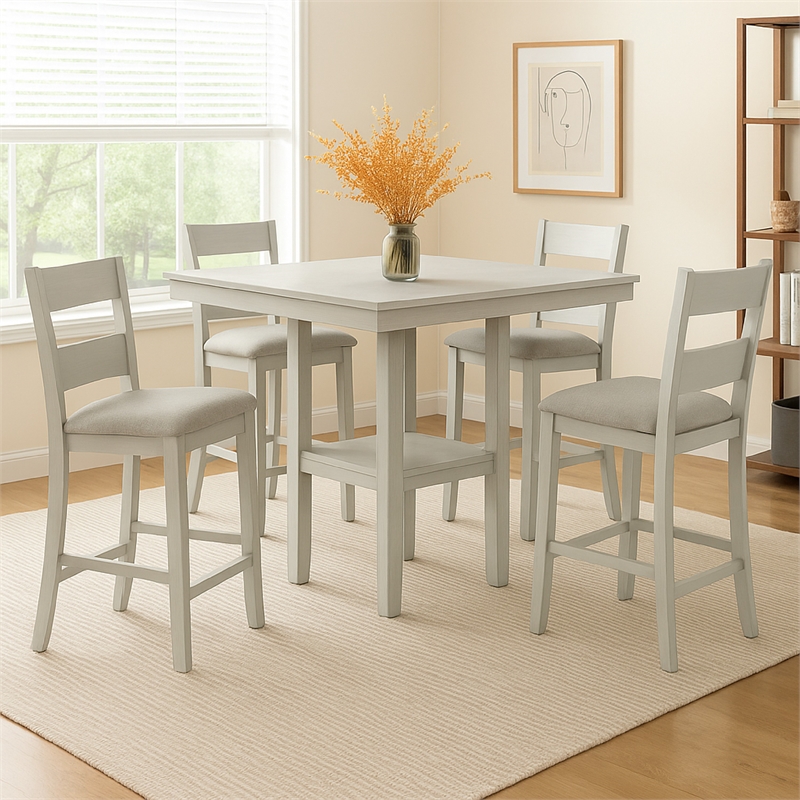 Losy 5pc Counter Height Table and 4 Chairs Set-White Driftwood-Gray
