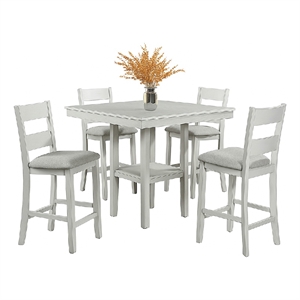 Losy 5pc Counter Height Table and 4 Chairs Set-White Driftwood-Gray