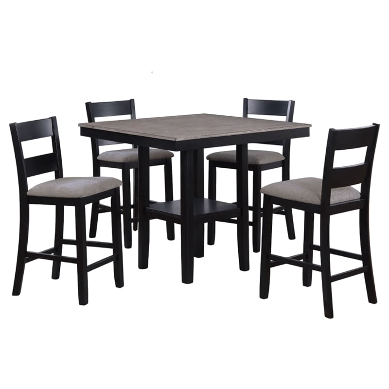 Losy 5pc Counter Height Table and 4 Chairs Set-Square Wood Top-Gray
