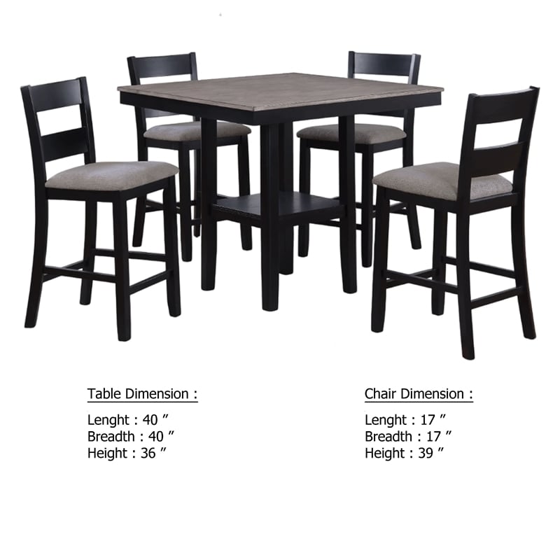 Losy 5pc Counter Height Table and 4 Chairs Set-Square Wood Top-Gray
