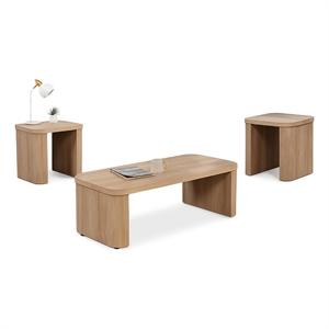 Asoi 3pc Coffee and End Table Set-Natural Brown Scandinavian Veneer