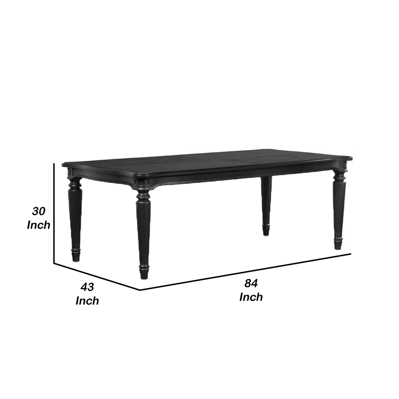 Hixe Dining Table-Black Wood-Turned Legs-Rectangular 84 Inch Top