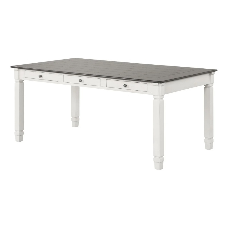 Dola Dining Table-Rustic White-Gray Wood-Rectangular 72 Inch Top