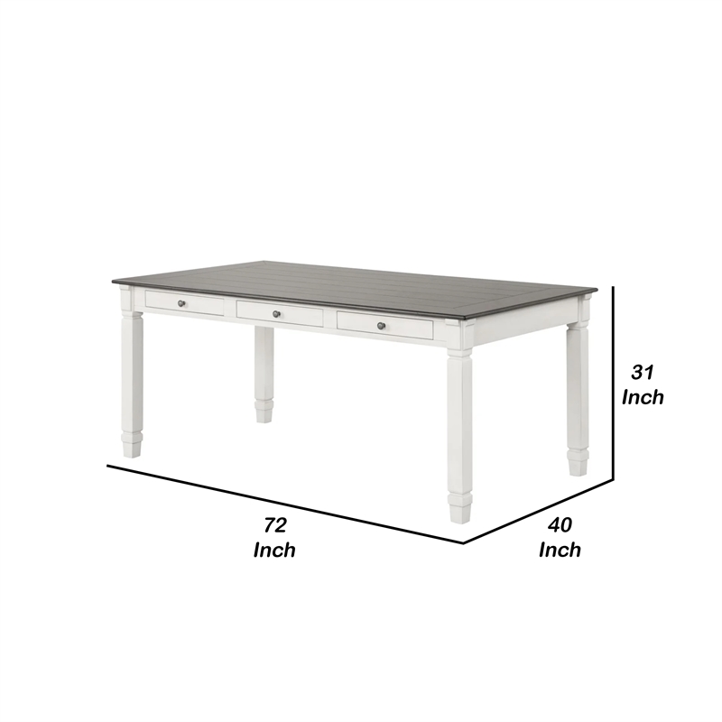 Dola Dining Table-Rustic White-Gray Wood-Rectangular 72 Inch Top
