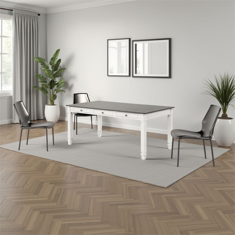 Dola Dining Table-Rustic White-Gray Wood-Rectangular 72 Inch Top