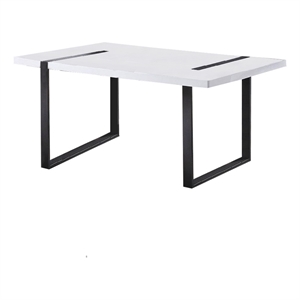 Alz Dining Table-66 Inch White High Gloss Top-Modern Sleek Black Frame