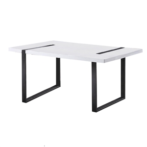 Alz Dining Table-66 Inch White High Gloss Top-Modern Sleek Black Frame