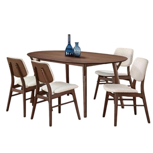 Lexy 5pc Dining Table and 4 Chair Set-Beige Boucle Seats-Walnut Brown