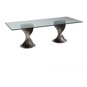 Cid Cleve Dining Table-Gray Wood-95 Inch Clear Tempered Glass Top