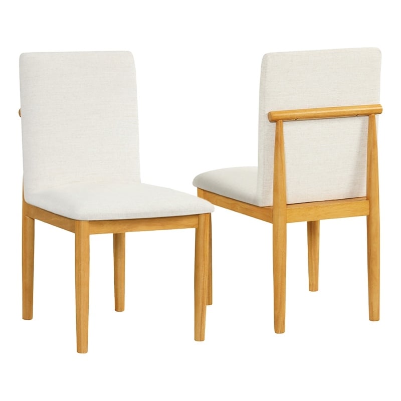 Side Dining Chair Set of 2-Solid Wood-Cream Textured Woven Fabric