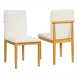 Side Dining Chair Set of 2-Solid Wood-Cream Textured Woven Fabric
