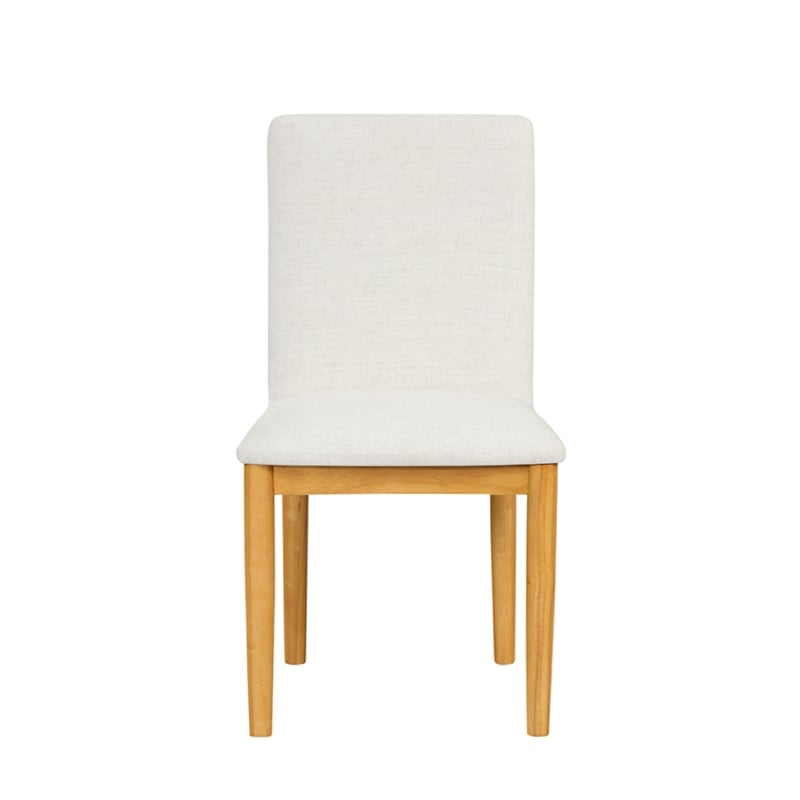 Side Dining Chair Set of 2-Solid Wood-Cream Textured Woven Fabric