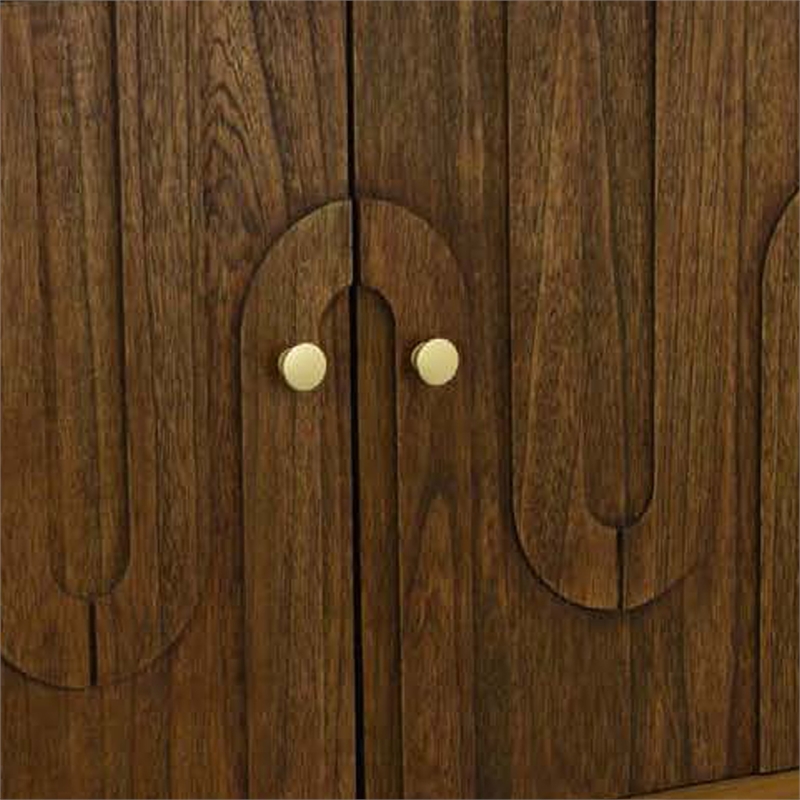 Storage Cabinet Console-3 Doors-U Shaped Carved 47 Inch Brown Wood