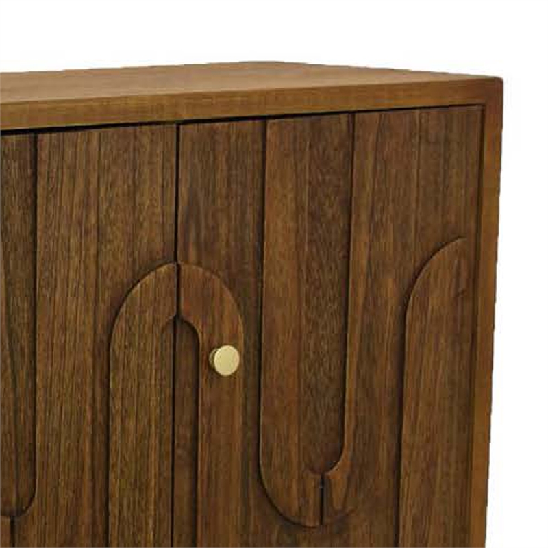 Storage Cabinet Console-3 Doors-U Shaped Carved 47 Inch Brown Wood