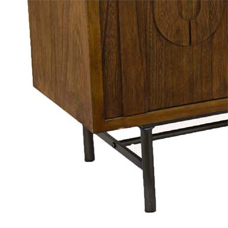 Storage Cabinet Console-3 Doors-U Shaped Carved 47 Inch Brown Wood