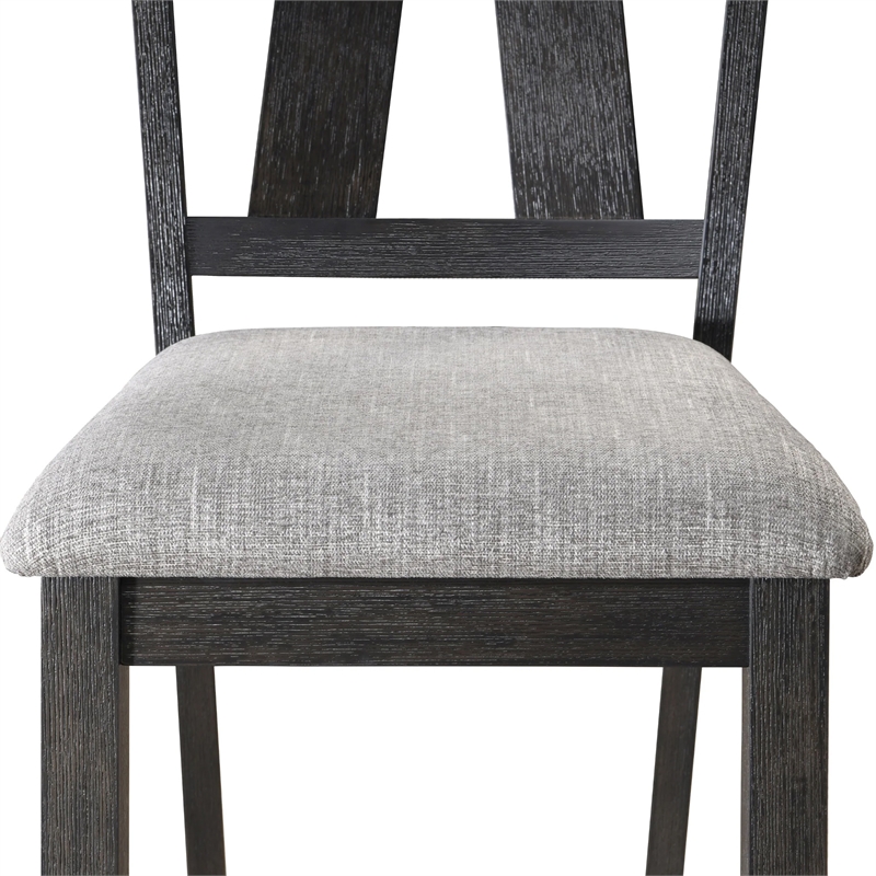 Riby Dining Chair Set of 2-Black Wood Frame-Gray Linen Seating