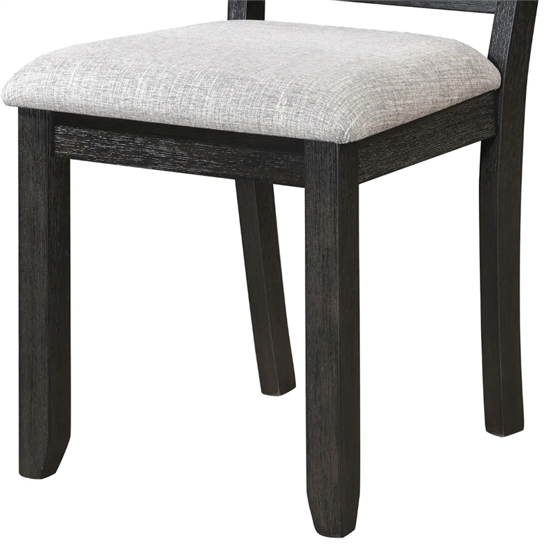 Riby Dining Chair Set of 2-Black Wood Frame-Gray Linen Seating