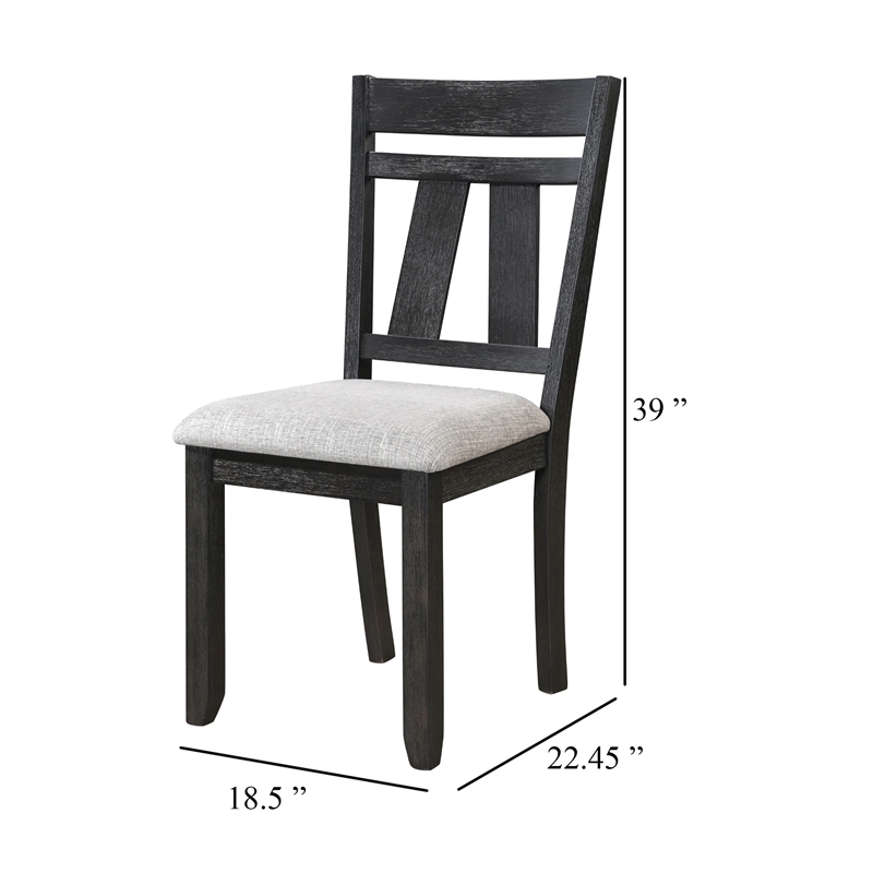 Riby Dining Chair Set of 2-Black Wood Frame-Gray Linen Seating