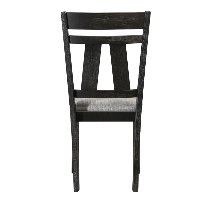 Riby Dining Chair Set of 2-Black Wood Frame-Gray Linen Seating