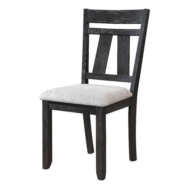 Riby Dining Chair Set of 2-Black Wood Frame-Gray Linen Seating
