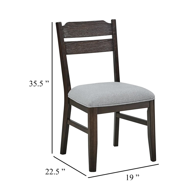Hiun Dining Chair Set of 2-Dove Gray Seat-Oak Brown Wood Frame