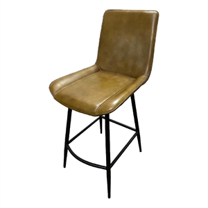 Isha Counter Stool Chair Set of 2-Brown Faux Leather-Black Iron