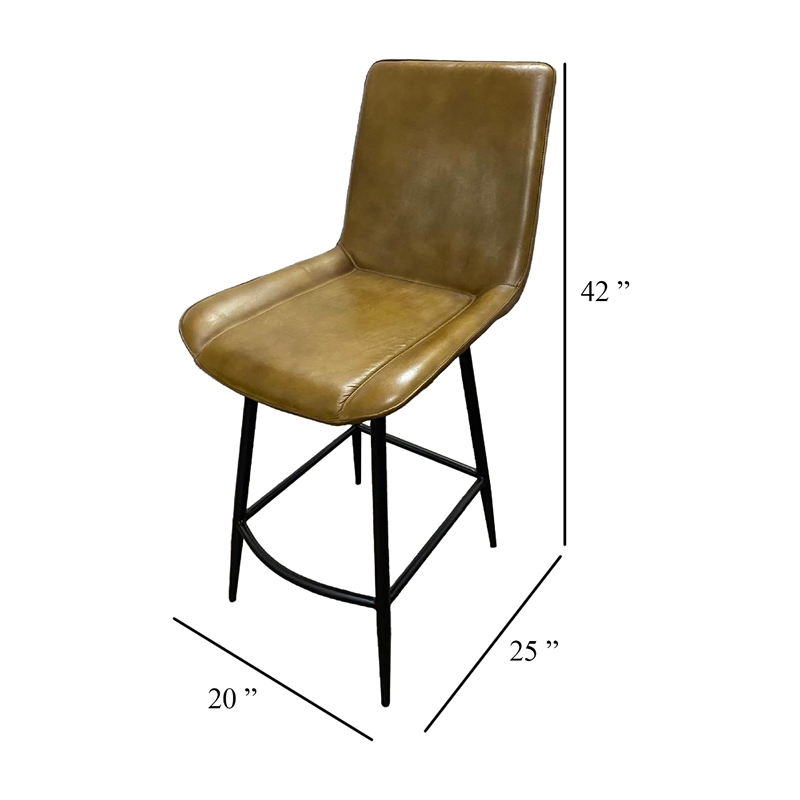 Isha Counter Stool Chair Set of 2-Brown Faux Leather-Black Iron