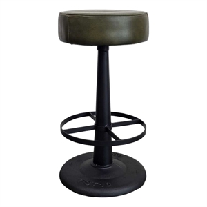 Gevy Counter Height Stool-Round Green Leather Seat with Black Iron Base