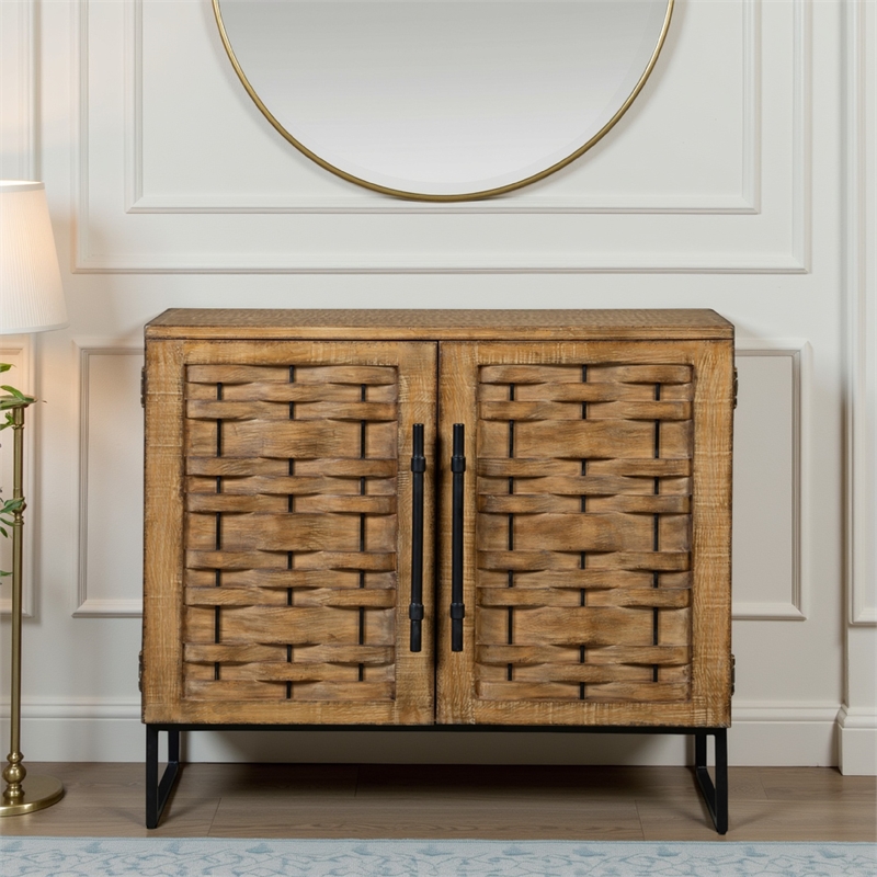 Osin Accent Buffet Cabinet-Woven Door Front-41 Inch Natural Brown