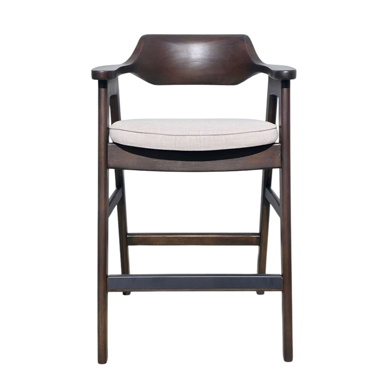 Zsy Barstool Chair w Curved Back-Java Brown Birch Wood-Sand White