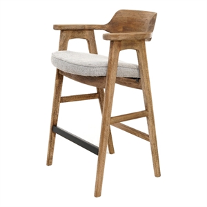 Zsy Barstool Chair w Curved Back-Natural Brown Birch Wood-Anew Gray