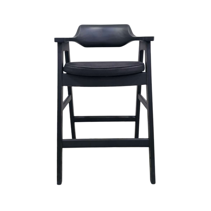 Zsy Barstool Chair-Curved Back-Black Birch Wood and Faux Leather