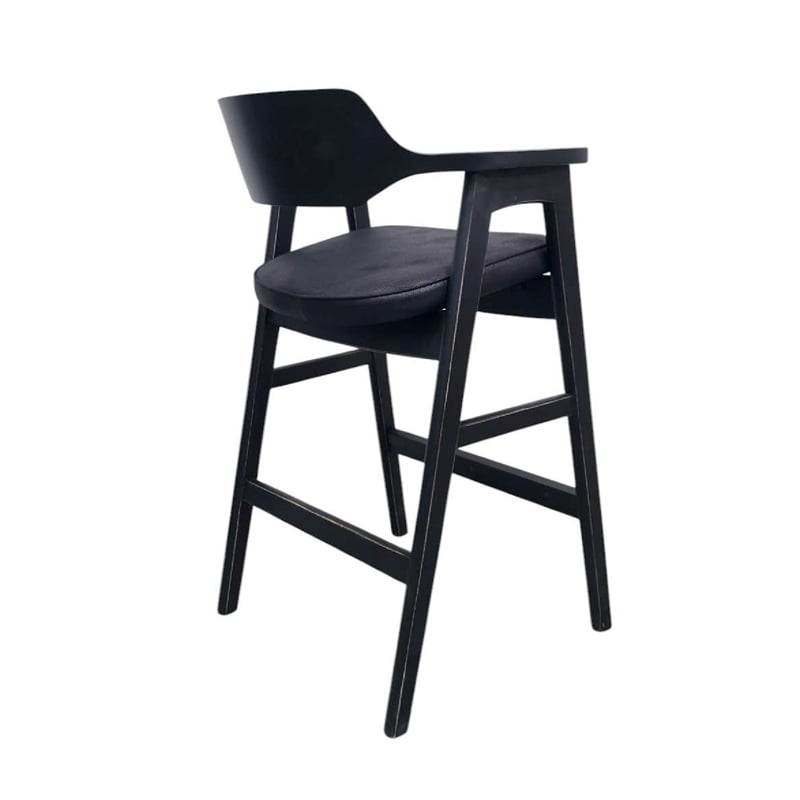 Zsy Barstool Chair-Curved Back-Black Birch Wood and Faux Leather