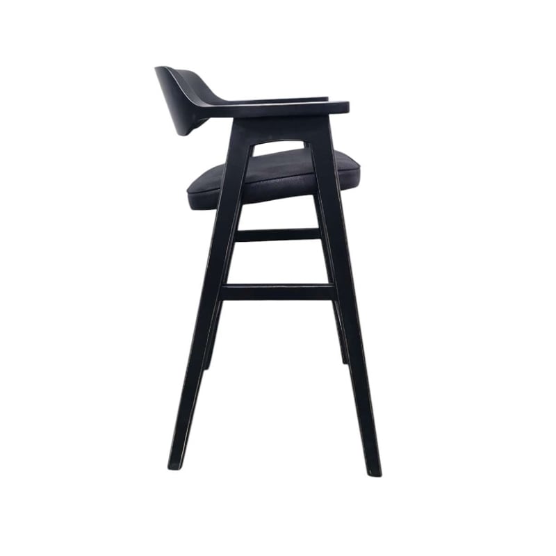 Zsy Barstool Chair-Curved Back-Black Birch Wood and Faux Leather