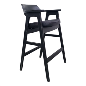 Zsy Barstool Chair-Curved Back-Black Birch Wood and Faux Leather
