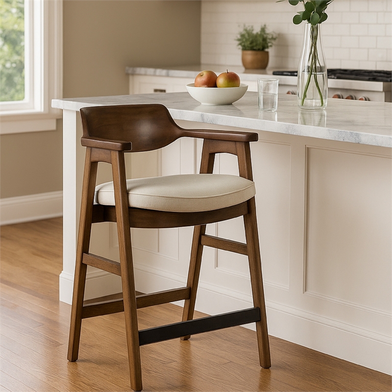 Zsy Counter Stool Chair-Open Back-Java Brown Birch Wood-Sand White