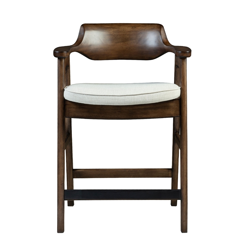 Zsy Counter Stool Chair-Open Back-Java Brown Birch Wood-Sand White