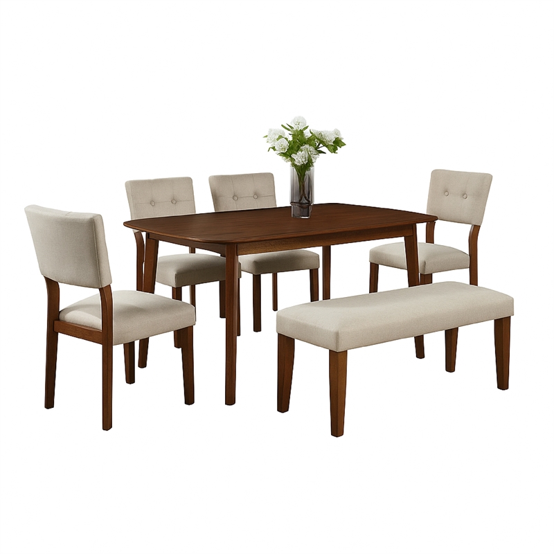 Goko Dining Chair Set of 2-Earthy Yellow Tufted Backrest-Brown Wood