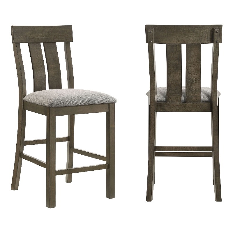 Omal Counter Height Dining Chair Set of 2-Brown Slatted Back-Gray Fabric