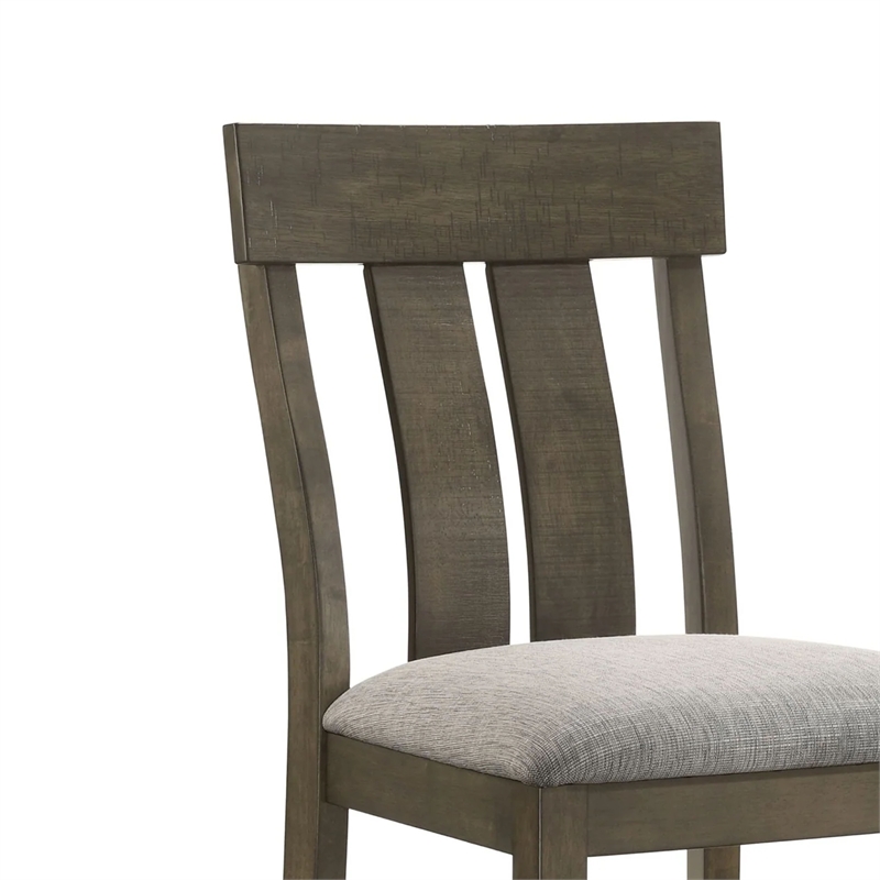 Omal Counter Height Dining Chair Set of 2-Brown Slatted Back-Gray Fabric