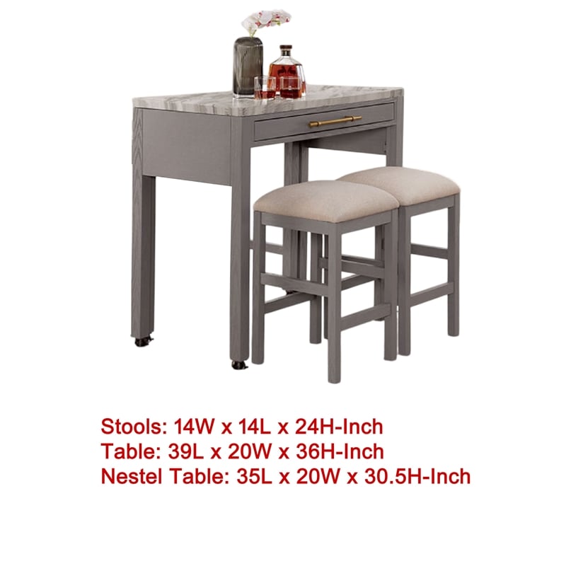 Helly 3pc Counter Height Table and 2 Stool Set-Gray Faux Marble Top